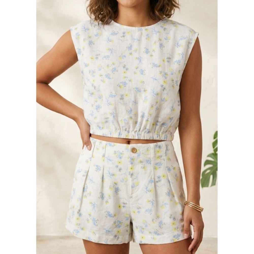 Jessica Simpson Girls Two Piece Shorts & Top Set Size 12 (L) Blue Yellow Floral‎